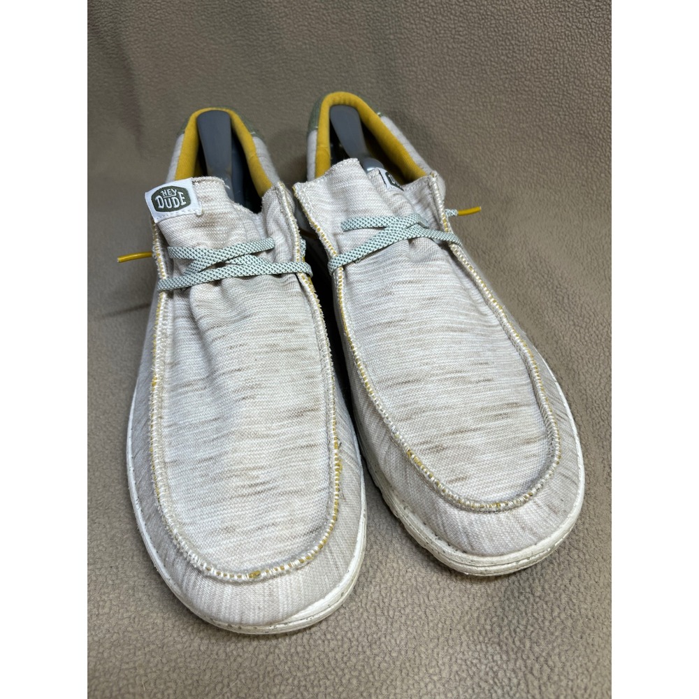 Hey Dude Wally Mens Loafers Tan Cream Olive Green Canvas Slip On Shoes